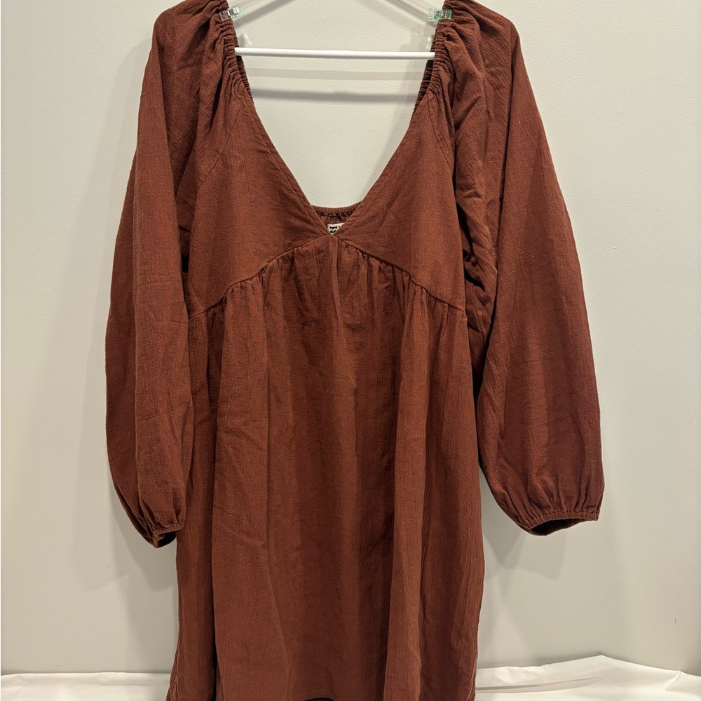 Billabong Rust Brown V-Neck Long Sleeve Dress